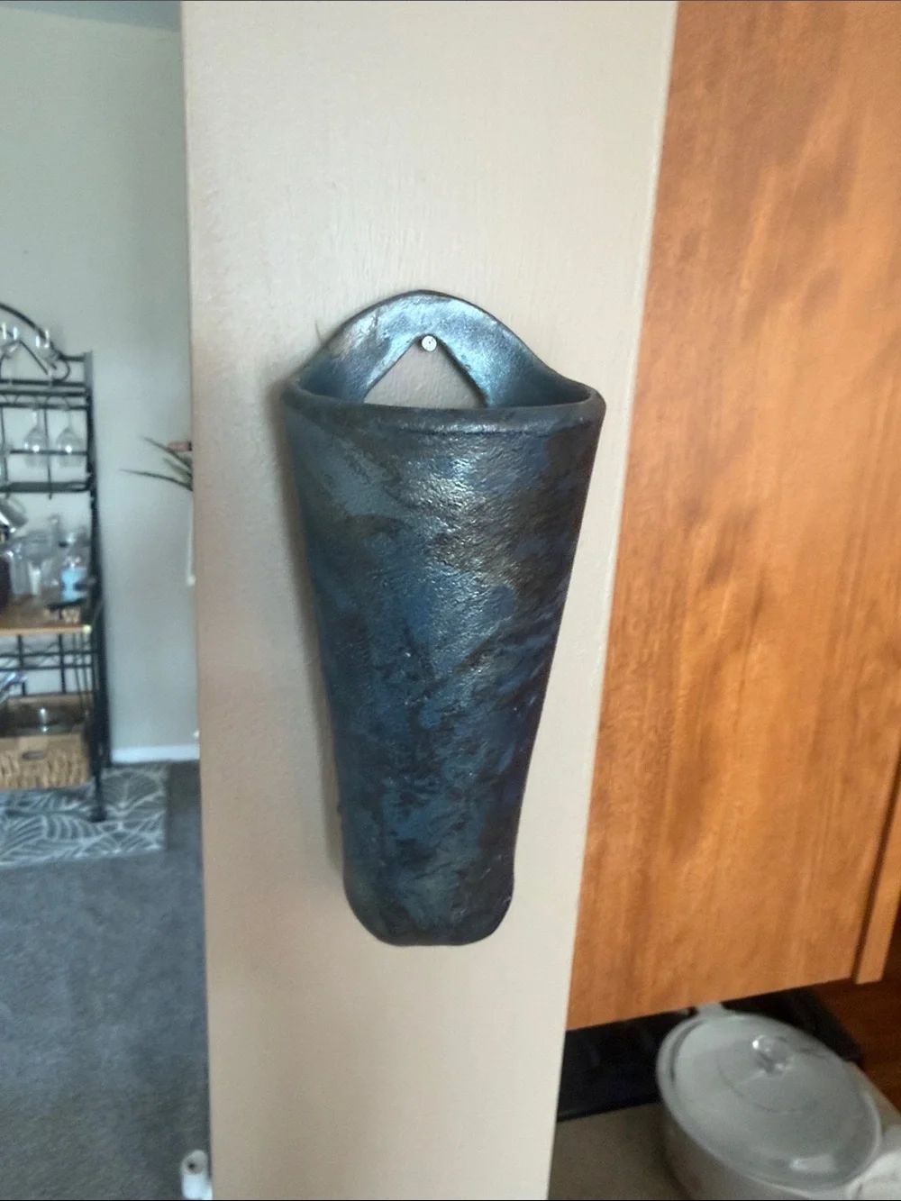 Vintage Buchenot Horse Nose Wall Vase / Wall Pocket – Black Textured Finish